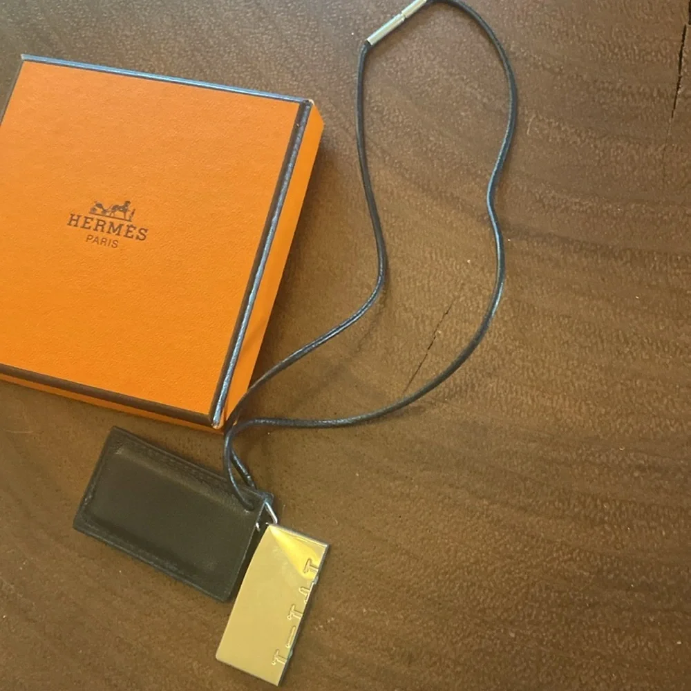 Hermes 16” Leather and Silver Choker Necklace with Box/ like NEW - Picture 4 of 7